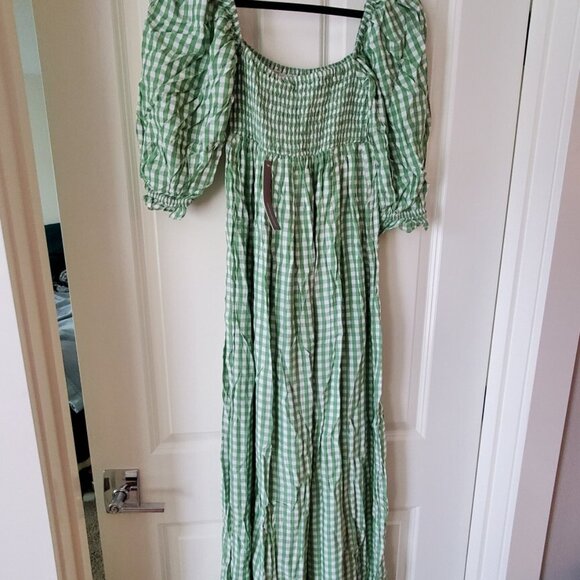 NWT Anthropologie Faithfull Lilou Smocked Maxi Dress Womens XS Green Gingham - Picture 5 of 7